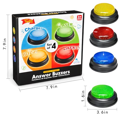 Answer Buzzers Set of 4 – Quiz Buzzers for Trivia Games, Classroom Activities, Family Game Night