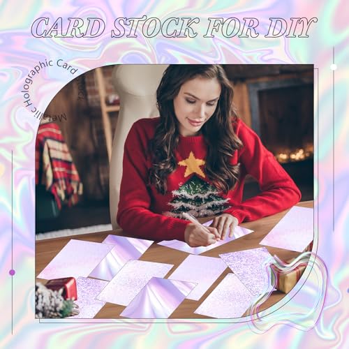 Kosiz 100 Sheets Metallic Holographic Card Stock Shiny Glitter Cardstock Iridescent Mirror Paper 8.5 x 11'' 250 GSM Thick Mixed Color Foil Paper for Scrapbook Letter Poster Craft(Purple) - color: Purple