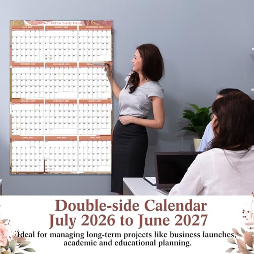 Gueevin 2026-2027 Boho Wall Calendar 32" x 48" Dry Erase Erasable Jumbo XL Wet Dry Calendar Large Laminated Planner 12 Month Horizontal Vertical July 2026 to June 2027 for Planning - style: Boho