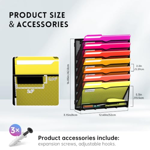 8-Tier Wall File Organizer, Wall File Holder Mesh Mail Organizer for Papers, Folders, Letters, Magazine Rack for Office Home Classroom, Black - size: 8Tier-Black-1Pack