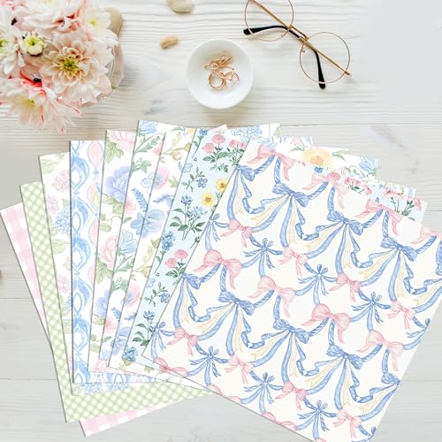 24 Sheets Hydrangea Scrapbook Paper 12'' x 12'' Pastel Floral Pattern Paper Watercolor Hydrangea Double-Sided Scrapbook Pad Blue Pink Flower Scrapbooking Pack for Card Making, Origami, DIY Background