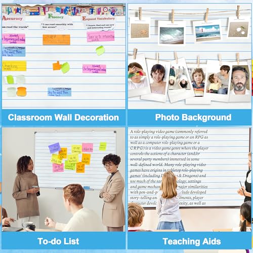 Lined Bulletin Board Roll 15.7in x 36ft Reusable Waterproof Non-Woven Fabric Background Fade Resistant Erasable Blue Lined Classroom Bulletin Board Decor for School Office Arts Crafts Home Wall Decor