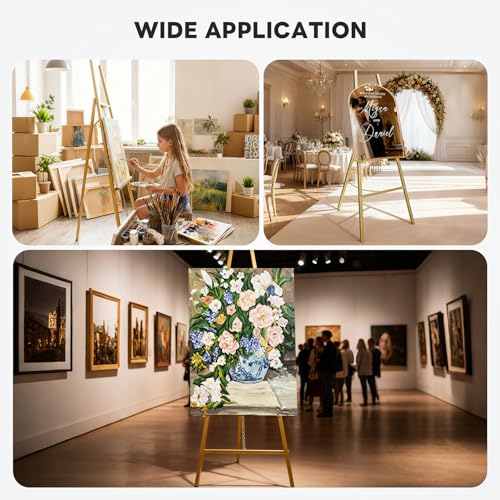 4-Tier Gold Easel Stand for Sign, 2 PACK Large Adjustable Height Display Easel for Wedding Sign, Party, Posters, Commercial Display, Heavy Duty Metal Painting Art Easel Exhibit Stand