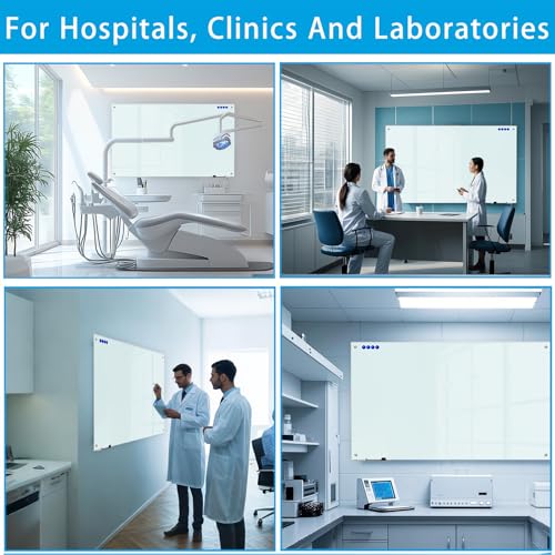 KIZZBY Glass Dry Erase Board - Magnetic Whiteboard, 60"X36" Frameless White Board Clear Glass Boards with Super Strong Magnets, Wall Mounted for Office, Classroom and Home - color: 60"×36" White