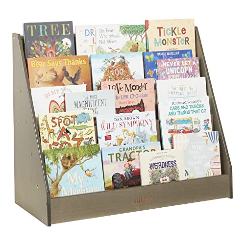 ECR4Kids Single-Sided Wooden Book Display, Montessori Furniture, Grey Wash - color: Grey Wash