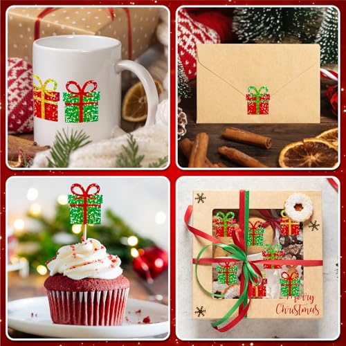 Whaline Christmas Stickers Roll Laser Seal Stickers Red Green Gift Box Waterproof Self-Adhesive Decals for Xmas Holiday Envelope Journal Present Decor, 500 Pcs - style: Gift Box