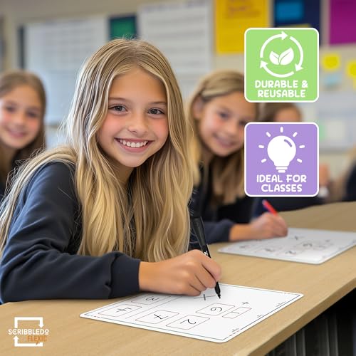 SCRIBBLEDO Multiplication Practice 9"x12" Small White Board Dry Erase Sheets Math Manipulatives 3rd Grade Times Table Supplies for Teacher Students Classroom Pack of 10 Sheets