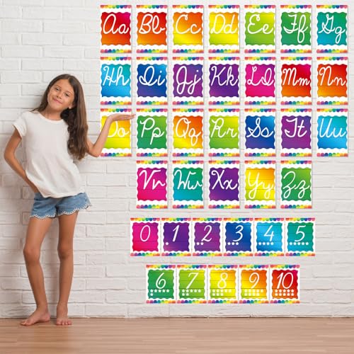 Gilprop Rainbow Wave Bulletin Board Alphabet Letters, 37 Pcs Cursive Abc Alphabet Poster Classroom Decor Set Preschool Kindergarten Primary School Classroom Wall Decor Daycare Homeschool Supplies - style: Rainbow Wave
