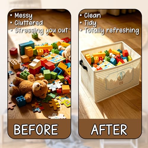 Hot Air Balloon Nursery Foldable Storage Bins Box with Handles, Playroom Neutral Striped Collapsible Foldable Basket Organizer for Kids Boy Girl Nursery Bedroom Bathroom Clothes Books - color: kid-12