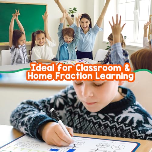 Aizweb 12 Pack Fraction Manipulatives Dry Erase Board,12"x9" Fraction Number Line Bars,Math Manipulatives Fraction Games Flash Cards for 4th-8th Grade Kids,Homeschool Classroom Teaching Supplies - style: 12 Pack fraction manipulatives number line