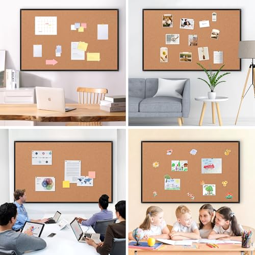 Extra Large Cork Bulletin Board 60" X 48", Black Aluminum Framed 5'x4' Corkboard for Wall, Wall Mounted Notice Pin Board with 18 Push Pins for School, Home & Office - size: 60" x 48"