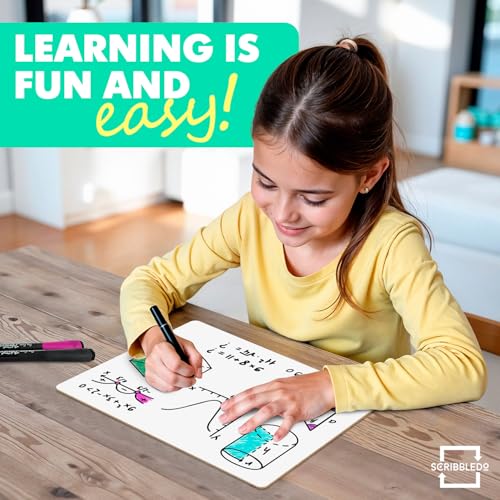Scribbledo Small Dry Erase Board with Lines for Kids, 9x12 Double Sided | Ruled Whiteboard for Handwriting Practice, Classroom and Homeschool Supply, Portable, Easy to Clean, Robust - size: 12"W x 9"H