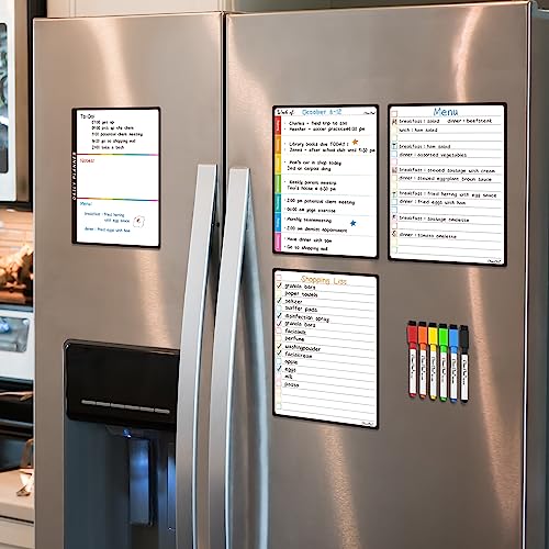 Magnetic Dry Erase List Board - 6.5"x8.5" Weekly, Daily, 2 List Boards for Fridge - 6 Extra Fine Point Markers Included - Shipped Flat - style: Week+Daily+2Lists
