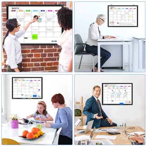 Calendar Whiteboard for Wall 24" x 18", Monthly White Board Calendar Dry Erase with Black Aluminum Frame, Dry Erase Board for Office Home and School - size: 24"W x 18"H