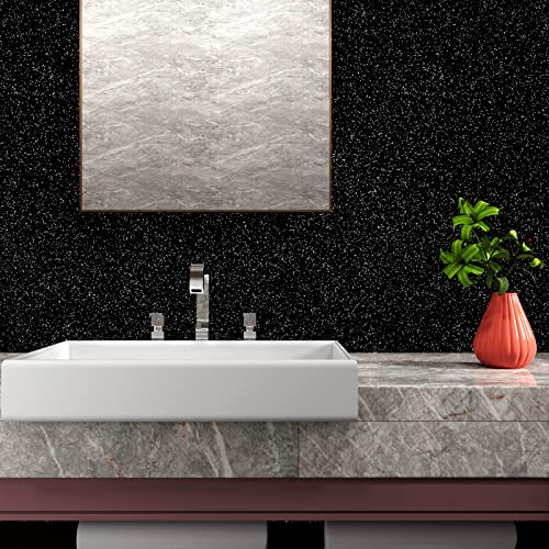 Stickyart Black Glitter Peel and Stick Wallpaper Roll Self Adhesive Removable Sparkle Contact Paper for Cabinets and Bedroom Accent Walls 15.8"x78.7 - color: Black, size: 15.8"x78.7"