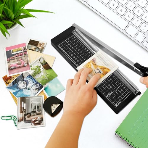 12-Inch Heavy Duty Guillotine Paper Cutter, Small Paper Trimmer, 8-10 Sheet Capacity, Precision Slicer for Crafting, Photos, Cardstock, Guillotine Style for Home & Office - Black