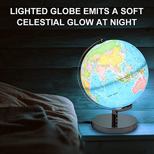 POOCCI 6 in1 Illuminated Large World Globe for Kids & Adults All Ages High Clear Map 12inch, Illuminates Educational Interactive STEM Toy, Light Up Kids Globe Lamp,Gifts For Boys And Girls - size: 12Inch