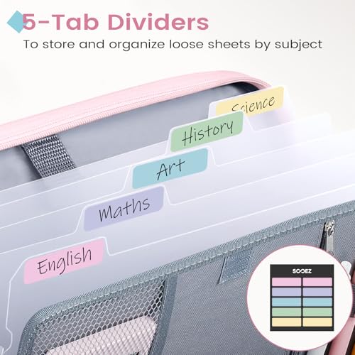 Sooez Zipper Binder Bag, 1 Inch Binders 3 Ring O-Ring, 5-Tab Dividers Expanding File Folder, 500-Sheet Capacity Three Ring Binder, Cute Organizer Storage for Student School Classroom Supplies, Blue - color: Light Blue