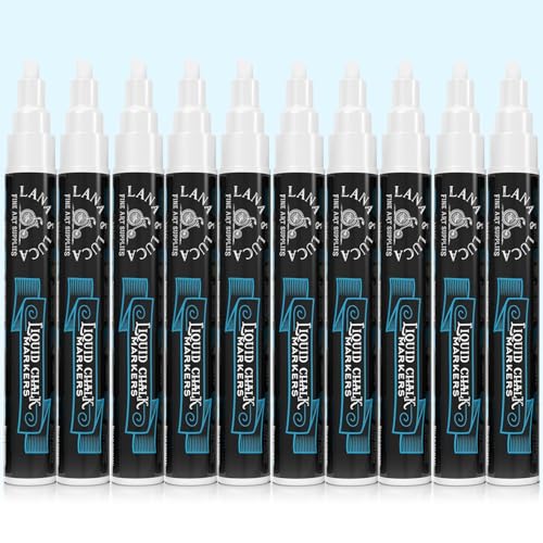 LANA & LUCA Liquid Chalk Marker Pen - White Dry Erase Marker - Chalkboard Markers for Signs, Windows, Blackboard, Glass - Reversible Tip (6mm, 20 Pack) - size: 10 Count (Pack of 2)