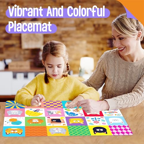 6 Pack Placemats for Kids, Non-Slip Washable Dining Mats, Reusable Cat-Themed Table Mats for Home, Kindergarten, Classroom, Nursery - style: Cat