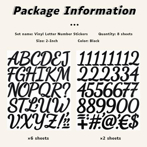 290 Pieces 2 Inch Self Adhesive Black Letter Number Stickers | Vinyl Alphabet Waterproof Letters Numbers for Mailbox, Bulletin Board, Poster, Classroom, Scrapbook and Outdoor (8 Sheets) - color: Black