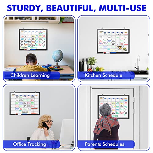 Dry Erase Calendar Whiteboard for Wall, 24" x 18" Magnetic Monthly White Board Calendar Dry Erase, Black Aluminum Frame with Tray for Home, School, Office - size: 24" x 18" Black Frame