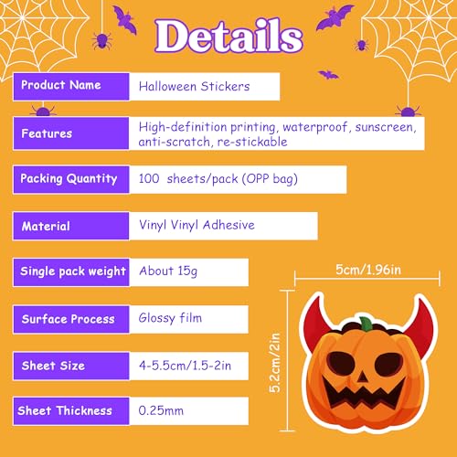 OHOME Halloween Stickers | 100 PCS Halloween Party Favors - Halloween Games Toys Gifts Party Supplies - Crafts Accessories Treats Bulk for Classroom - style: Halloween