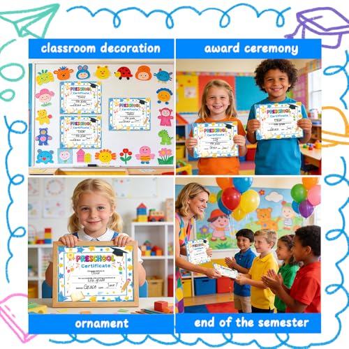 Preschool Kindergarten Diploma Graduation Certificates 30 Pcs Prek Preschool Graduation Diploma Certificate Achievement Award Certificate for Kids Student Teacher Preschools Graduations Gift Supplies - color: Preschool a