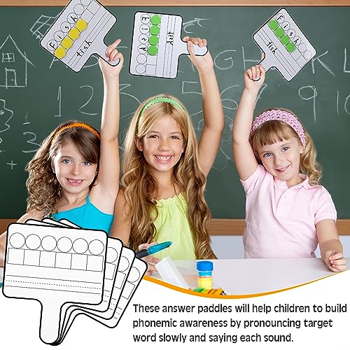 Seajan 12 Pcs Paddle Set Education Dry Erase Double Side Handheld Answer Board with Magnetic Counters Discs Phonemic Awareness Phonics Games Toy for Students Kids Teaching (Classic Color) - color: Classic Color