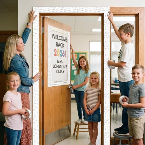 Zonon 65 Feet Bulletin Board Borders Black and White Polka Dots Striped Grid Borders Decorative Straight Scalloped Wavy Rolled Trim Classroom Back to School Decor (Dainty Dot) - style: Dainty Dot