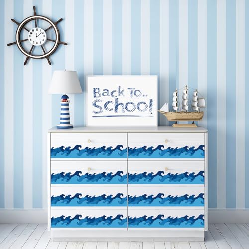FYSUIMU 65.6 Ft Ocean Wave Bulletin Board Border Simple Blue Sea Wave Die Cut Border Trim Roll for Back to School Summer Beach Coastal Party Home Classroom Decor Teacher Supplies - style: Sea Wave