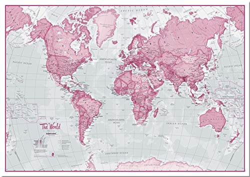 Maps International Large The World is Art Wall Map - Pink - Pinboard - 48 x 36 - size: 48 x 36 Pinboard