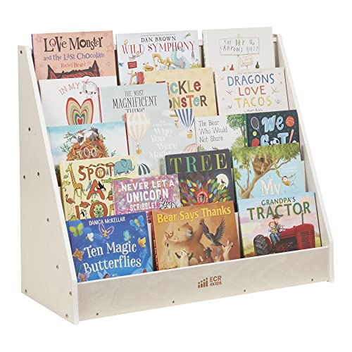 ECR4Kids Single-Sided Wooden Book Display, Montessori Furniture, White Wash - color: White Wash