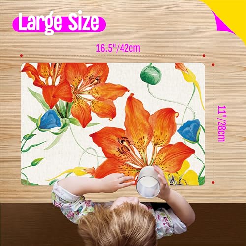 6 Pack Elegant Placemats, Non-Slip Washable, Reusable Placemat - Plants, Flowers Birds, Nature Theme Placemats for Home, Office, Restaurant, Dining Table, Adults, Kids, - style: Flowers Birds