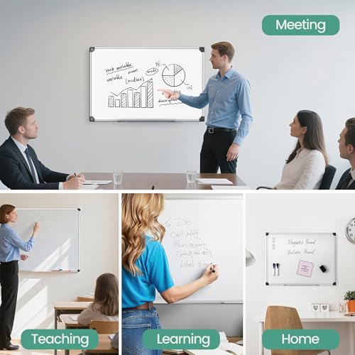 Magnetic Dry Erase Board 36 x 24 for Wall, Whiteboard for Home Office, School, Study Room – Silver Aluminum Frame with 2 Markers, 4 Magnets & Eraser