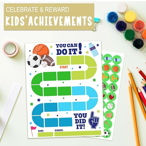 10 Sports Reward Chart with 216 Round Stickers, Incentive Behavior Chart for Kids at Home Classroom, Kids Routine Daily Chore Sticker Chart-A14 - style: Sports Reward Chart with