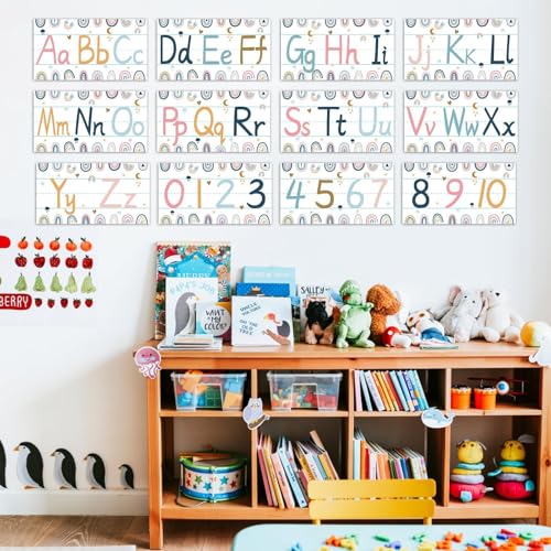 gisgfim 12 Pieces Alphabet Bulletin Board Strips Set Boho Rainbow Alphabet Line ABC Alphabet Banner & Number Border Posters for Classroom Bedroom Playroom (Boho Rainbow) - style: Boho Rainbow