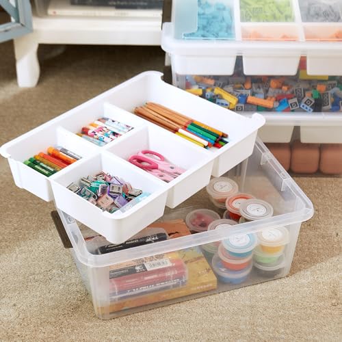 MACOPRO 17 QT Plastic Storage Box with Removable Tray, Bins with Lids, Clear Storage Container for Craft Organization, Beads, Tools, Sewing, and Playdoh, Art Supply Organizer (White, 1Pack-17QT) - size: 1Pack-17QT
