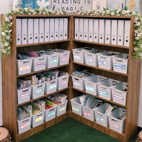 Tinlade 56 Pcs Back to School Classroom Library Labels for School Genre Topic Book Classroom Library Organization Teacher Supplies Cards for Book Bins Bookshelf Reading Corner(Classic) - style: Classic