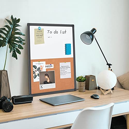 maxtek Combination White Board & Bulletin Cork Board 24 x 18 Whiteboard Magnetic, Combo Dry Erase Board with Black Aluminum Frame, 2' x 1.5' Hanging Message Board Wall Mounted for Homeschool Office - size: 24x18