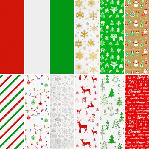 AORZIT 20x20 Inch Tissue Paper - Xmas Gift Wrapping Paper Bulk 50 Pack, 5 Assorted Designs for Gift Wrapping Boxes, DIY Crafts, Birthday & Holiday Decoration