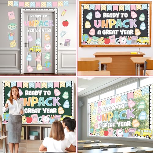Welcome Back to School Bulletin Board Decorations Ready to Unpack a Great Year Paper Cutouts Pastel Inspirational Classroom Decorations for School Office Home Teacher Classroom Wall Supplies