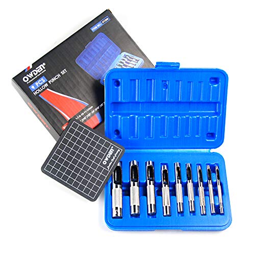 OWDEN 9 Pieces Hollow Punch Set (1/8"-1/2") with A Free Cutting MAT, Leather Hole Punch Set - size: 9 Pieces