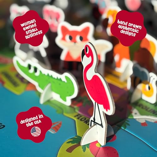 Dinomini Giant USA Map Puzzle for Kids - with Interactive Standing Figures - Floor Puzzles for Kids Ages 3-5 - Preschool Learning Activities - Learning & Educational Toys - color: Usa Map