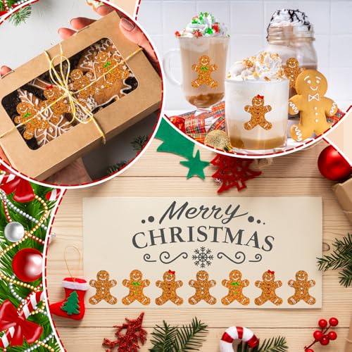 Whaline Christmas Sparkly Stickers Roll Gingerbread Man Holographic Seal Stickers Xmas Cartoon Waterproof Self-Adhesive Decals for Envelope Journal Decor Party Supplies, 500Pcs - style: Gingerbread Man