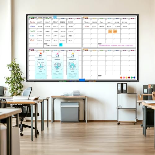 Large Dry Erase Calendar for Wall 72" x 40", 4 Month Whiteboard Calendar Dry Erase for Wall, Black Aluminum Frame Bulletin Board for Office Home and School - size: 72"W x 40"H