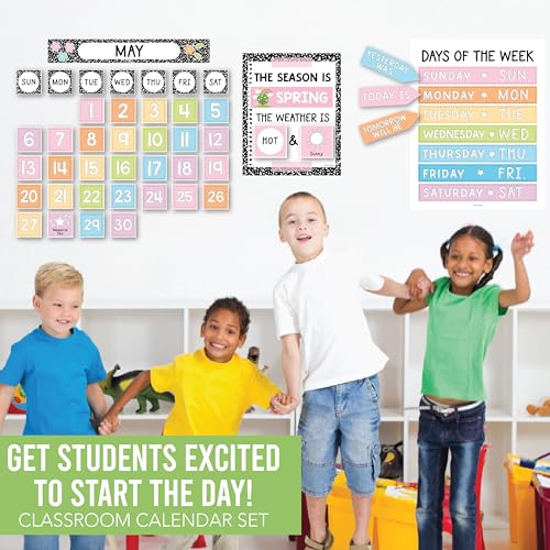 Hadley Designs Classroom Calendar Set Bulletin Board Decorations - Pastel School Calendar for Classroom Decor, Kindergarten Preschool Elementary Teacher Must Haves, Homeschool & Daycare Essentials - style: Composition Notebook