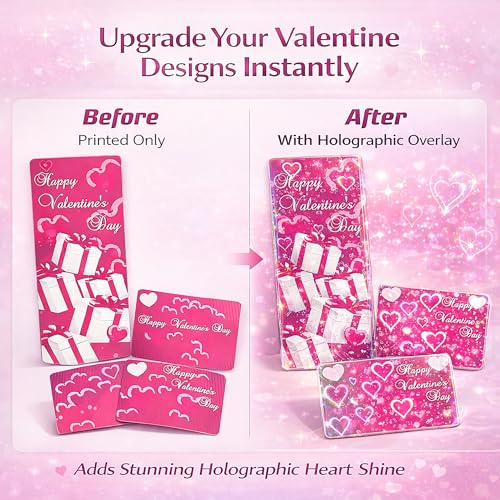 Bleidruck 25 Sheets 8.25x11.7 Inches Hearts Holographic Premium Cold Laminated Film Glitter Holographic Overlay Laminating Self Adhesive Film - style: Hearts