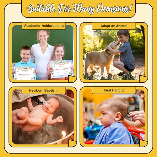 First Haircut Certificate, Comb Scissors First Haircut Keepsake Award Gifts for Kids Baby, 1st Hair Cut Souvenir Milestone Marker Supplies, 25 Pack Achievement Certificates of Recognition, 30 - style: Comb Scissors