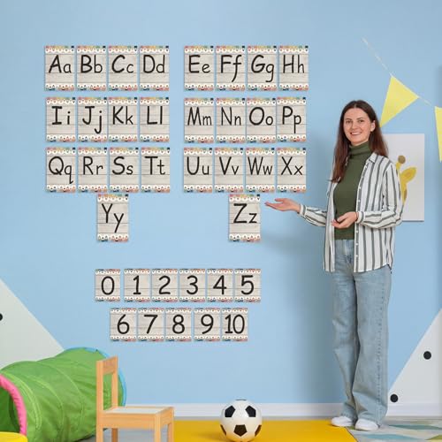 Gilprop 37 Pcs Bulletin Board Letters Educational Posters Alphabet Posters and 0-10 Number Classroom Abc Wall Decor for Kindergarten Toddler Teacher(Wood Grain) - style: Wood Grain